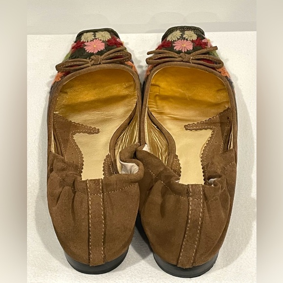 Zinc (Anthropologie) Embroidered Ballet Flats, suede, fabric, brown/multi, sz7, - Picture 7 of 14